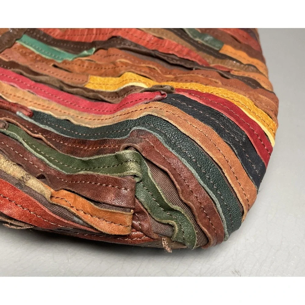 Multi Colored Patchwork Leather Stripes Hobo Studded Bag